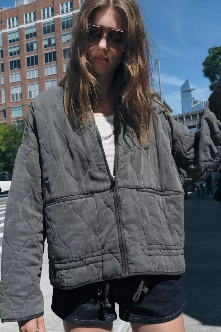 Zara Grey Padded Quilted Jacket