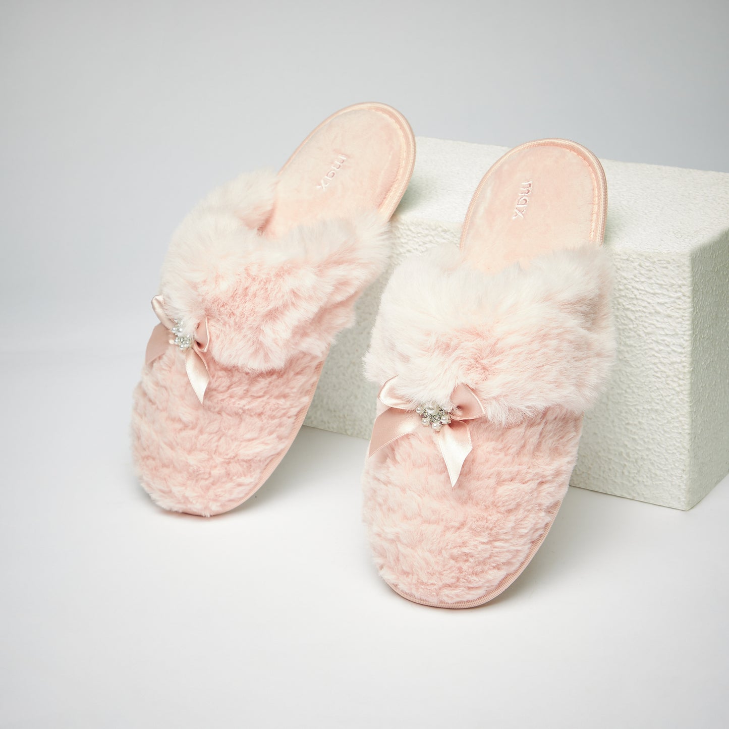 MAX Pink Studded Fur Textured Slip-On Bedroom Mules