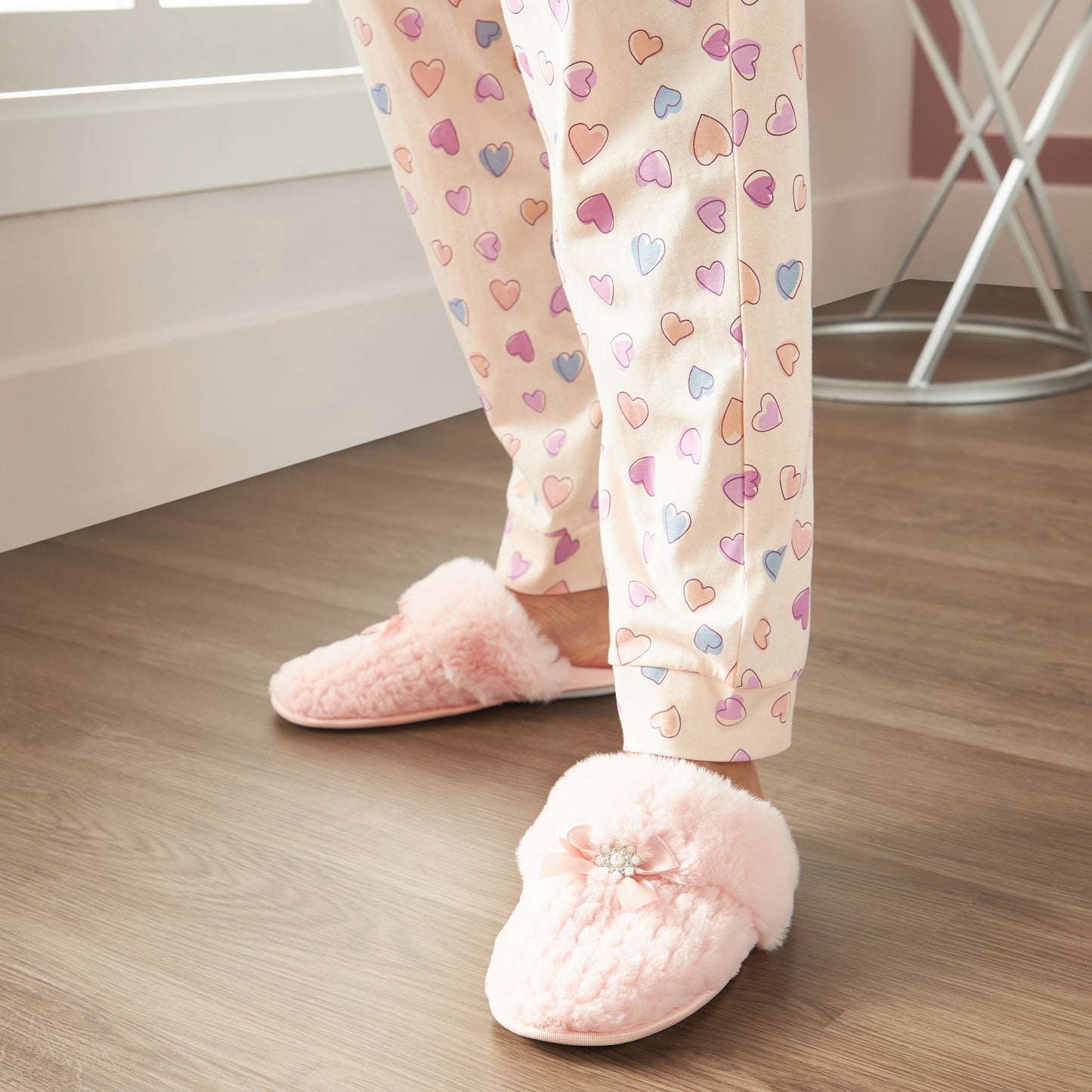 MAX Pink Studded Fur Textured Slip-On Bedroom Mules