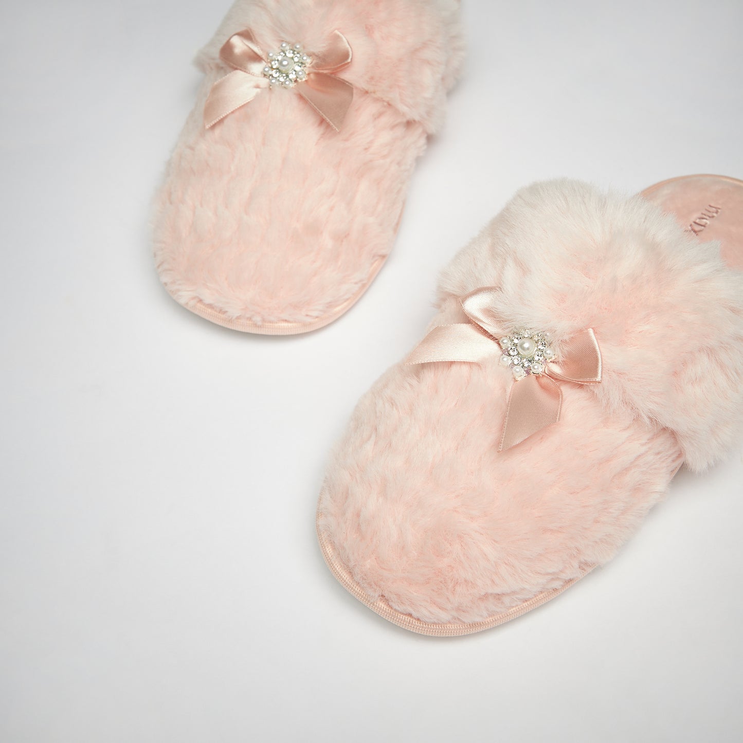 MAX Pink Studded Fur Textured Slip-On Bedroom Mules