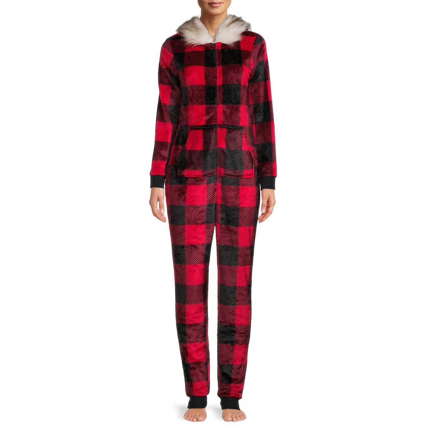 Secret Treasures Red Plaid Union Suit Pajamas