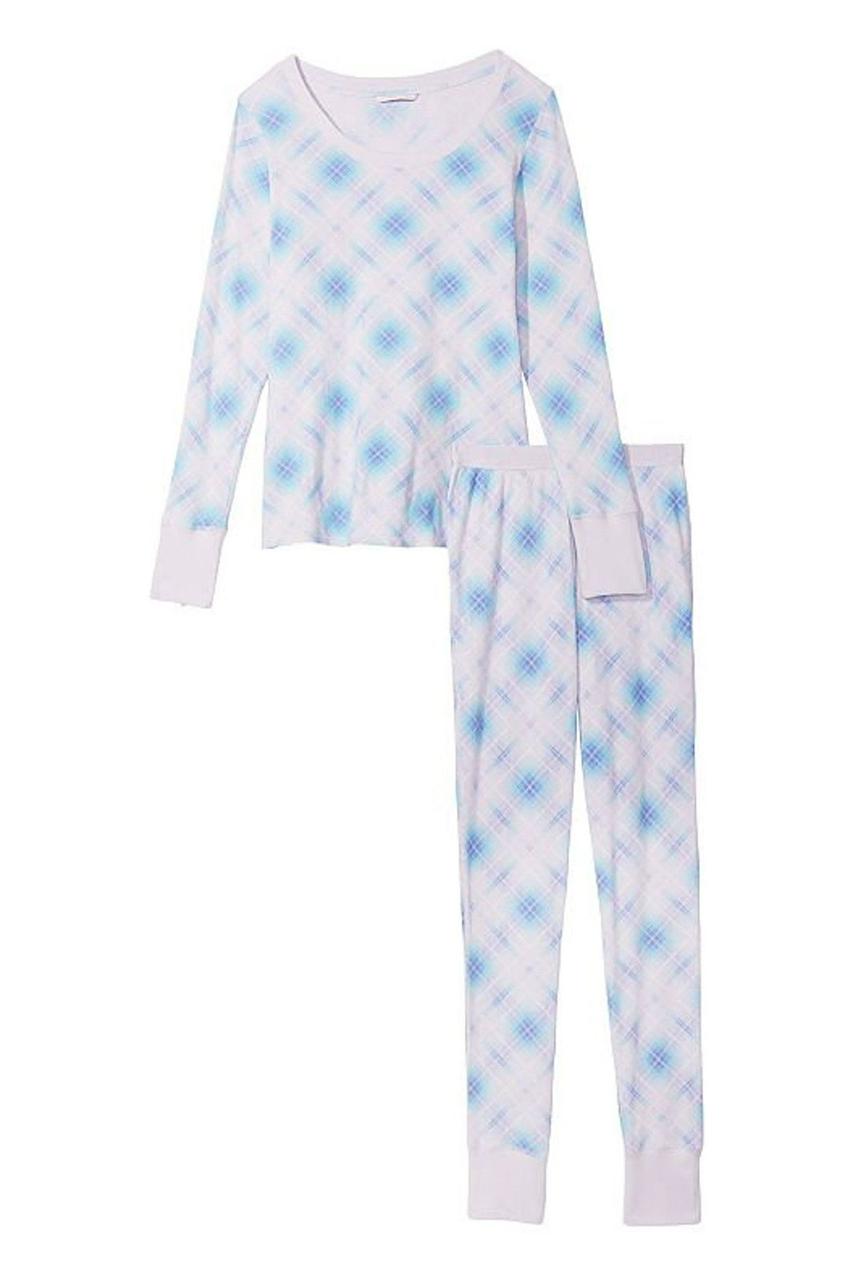 Victoria's Secret Thermal Long Pajama Set- Plaid blue