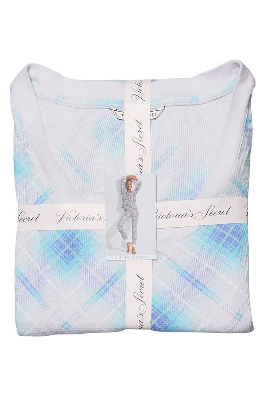 Victoria's Secret Thermal Long Pajama Set- Plaid blue