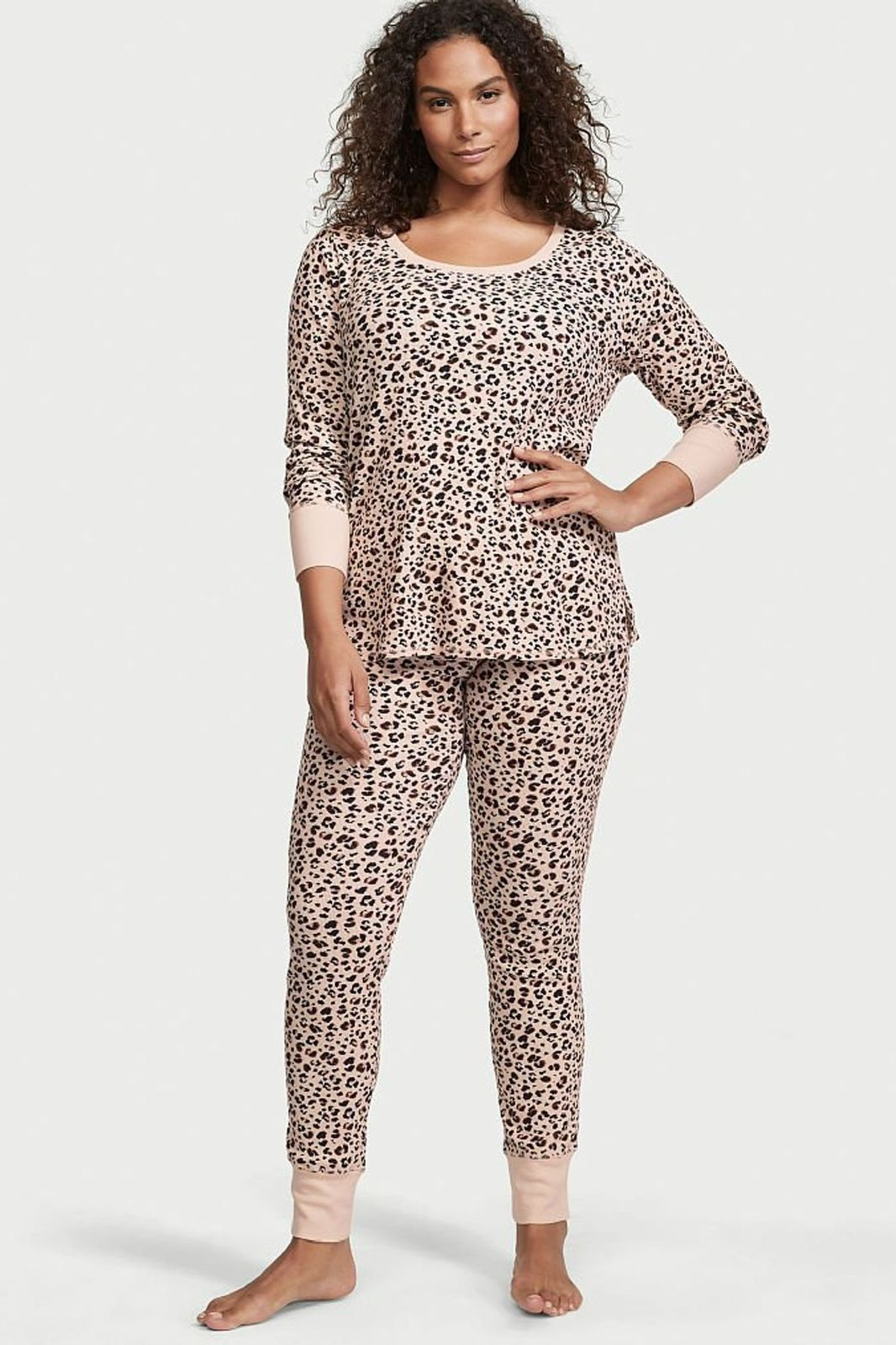Victoria's Secret Thermal Long Pajama Set- Leopard