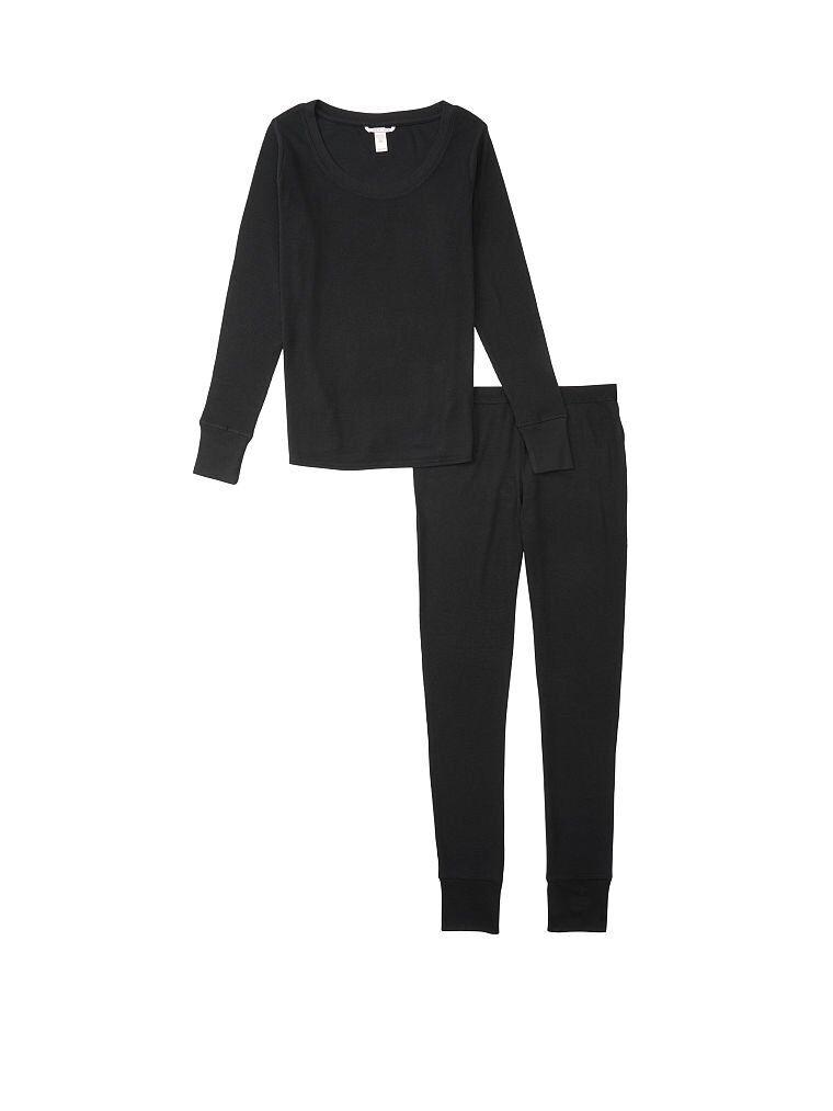 Victoria's Secret Thermal Long Pajama Set- Black
