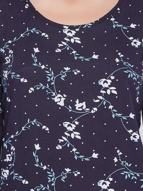 Clovia Women Navy Blue Floral Printed Pajama