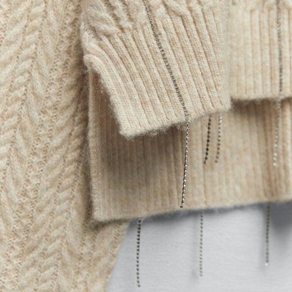 Zara Rhinestone Embellished Openwork Knit Sweater