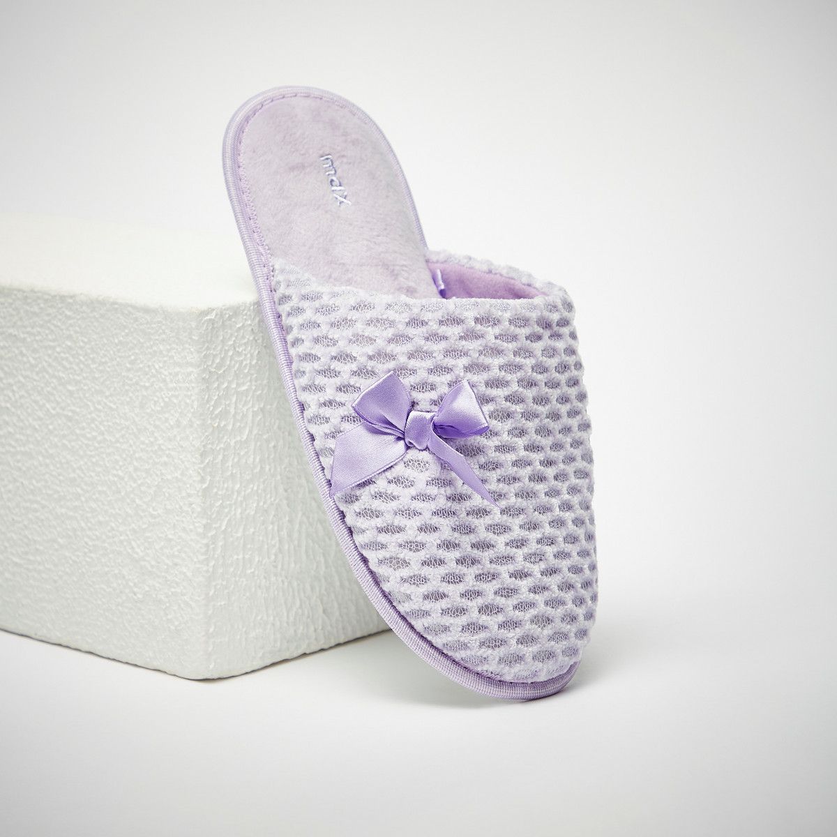 MAX Purple Bow Accented Slip-on Bedroom Mules