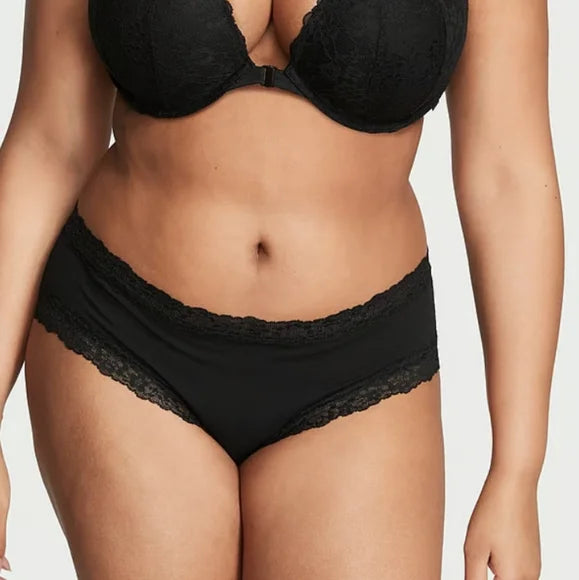 Victoria's Secret Black Lace-Waist Cotton Cheeky Pantie