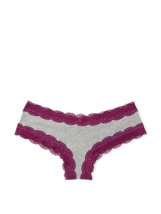 Victoria’s Secret PINK Grey/Burgundy Lace Trim Cheekster Pantie
