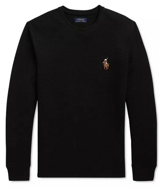 Polo Ralph Lauren Bear Black Waffle-Knit Crewneck Thermal