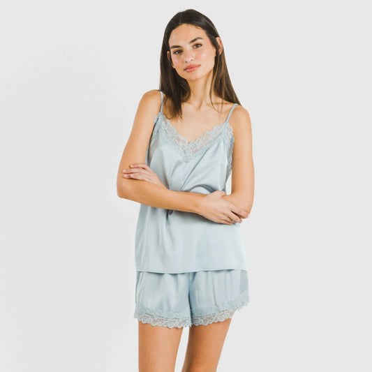 Tramas+ Satin Light Blue Lace trim Cami Set