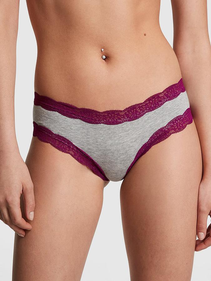 Victoria’s Secret PINK Grey/Burgundy Lace Trim Cheekster Pantie