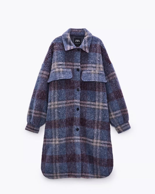 ZARA Wool Blend Plaid Oversized Cot