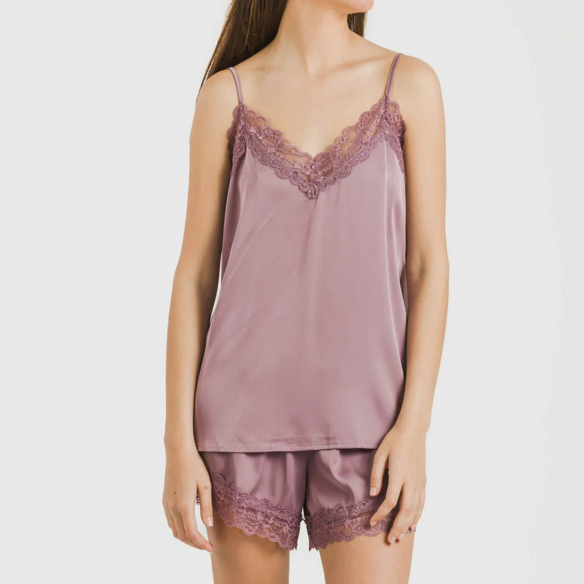Tramas+ Satin Cashmere Lace trim Cami Set