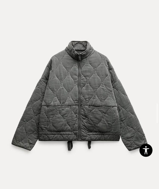Zara Grey Padded Quilted Jacket