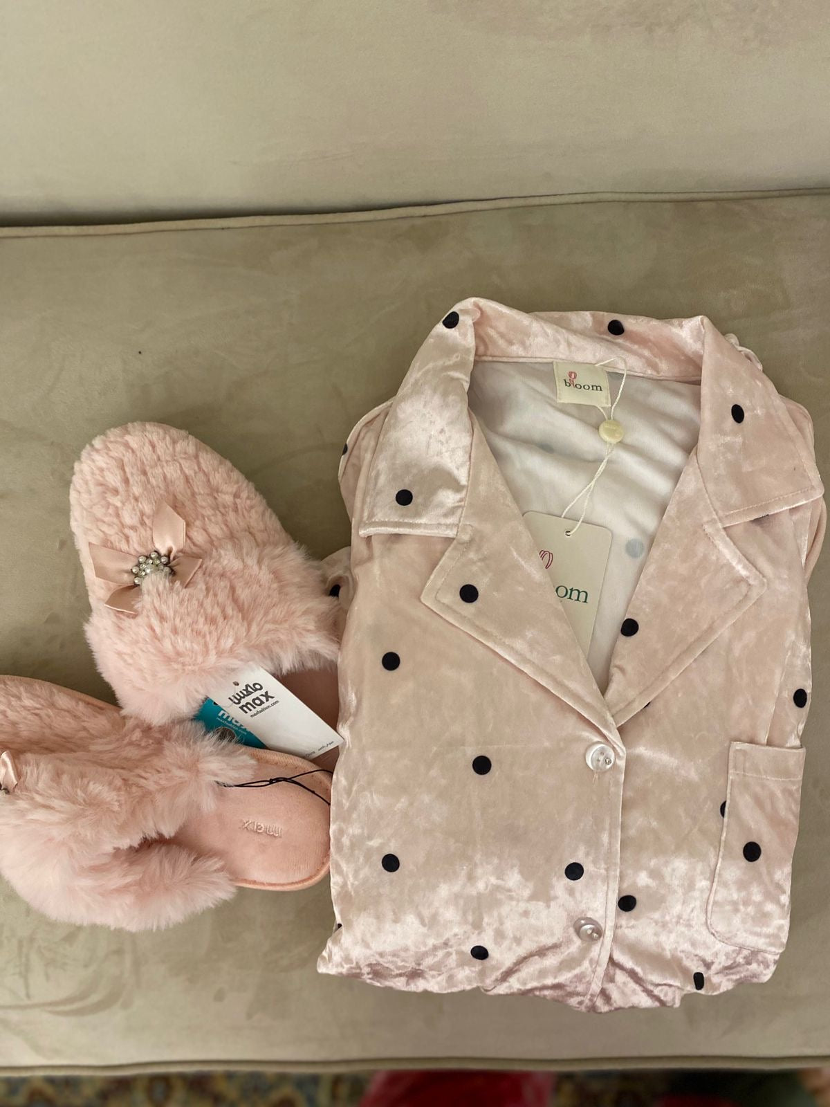 Bloom Lady Pink Polka Dots Velvet Pajama