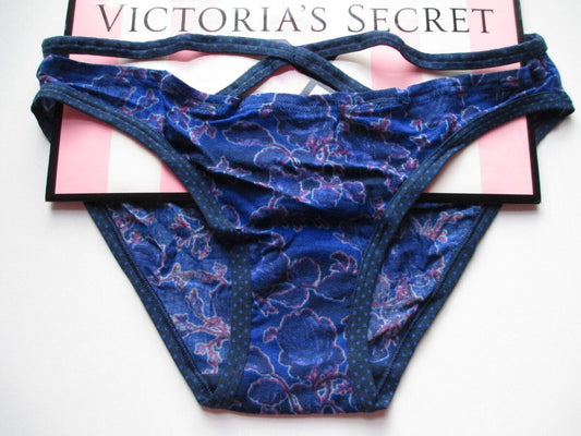 Victoria’s Secret Floral Blue Navy Strappy Modal Soft Bikini Pantie