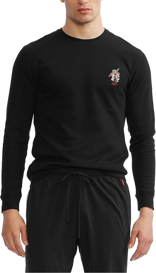 Polo Ralph Lauren Bear Ski Black Waffle-Knit Crewneck Thermal