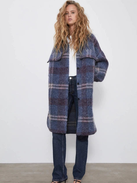 ZARA Wool Blend Plaid Oversized Cot