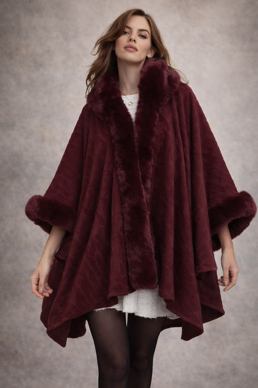 Bloom Lady Burgundy Fur Cape
