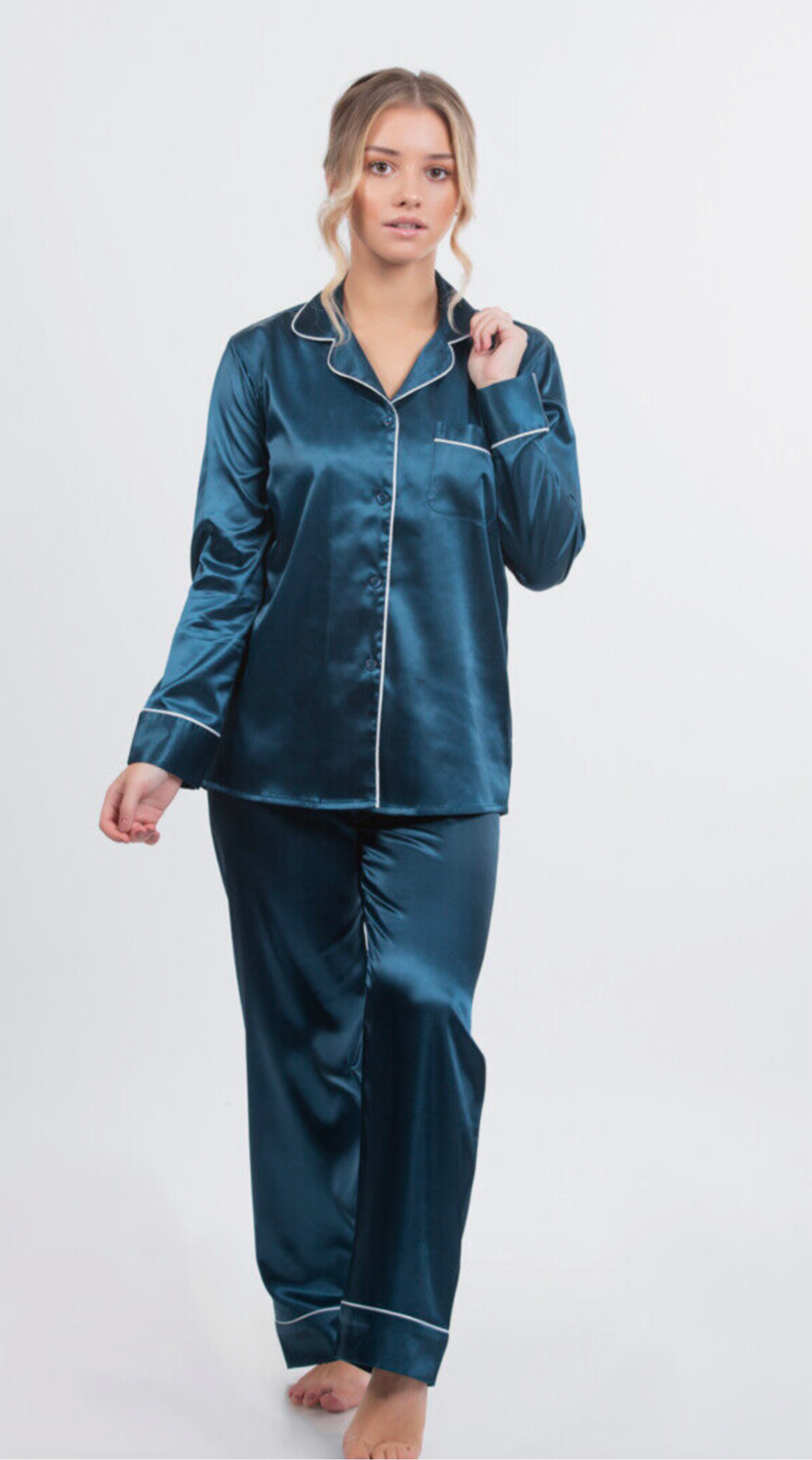 Bloom Lady Dark Blue Satin Pajamas