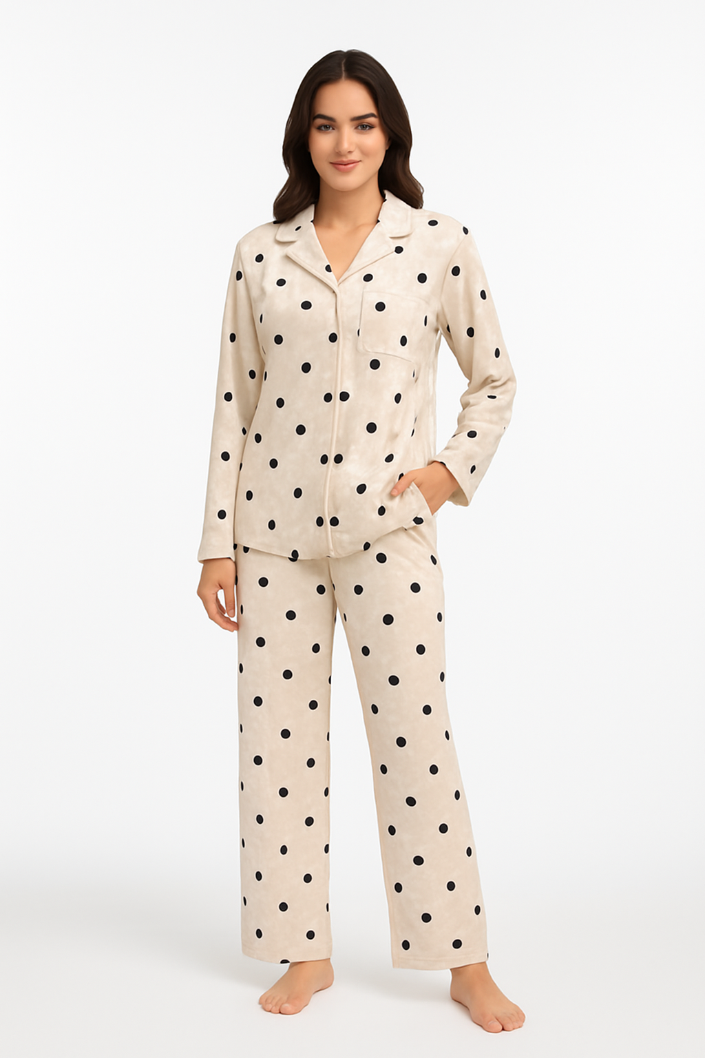 Bloom Lady White Polka Dots Velvet Pajama