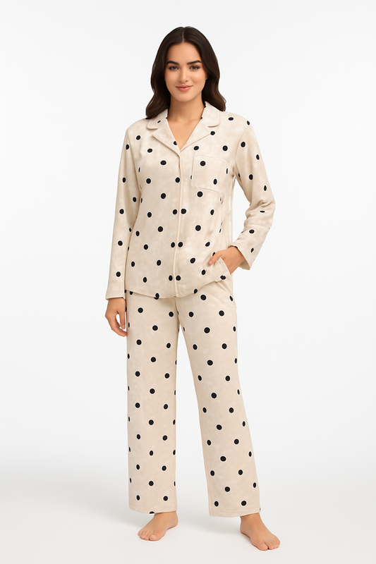 Bloom Lady White Polka Dots Velvet Pajama