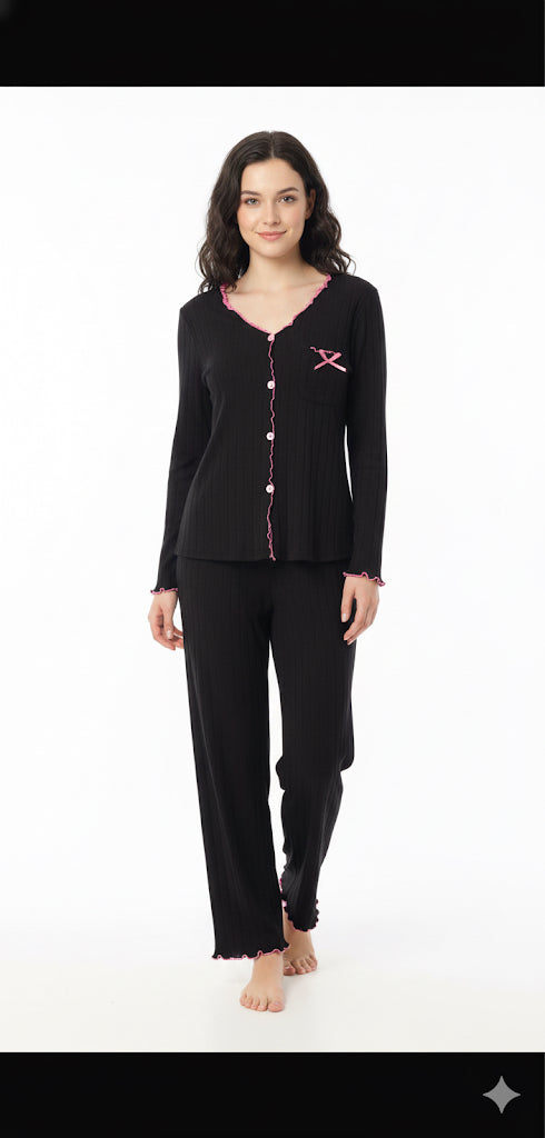 Bloom Lady Black Ribbed Knit PJ