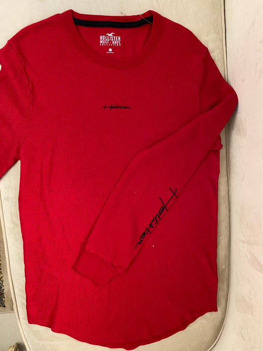 Red Hollister Long-Sleeve Thermal Crew T-Shirt