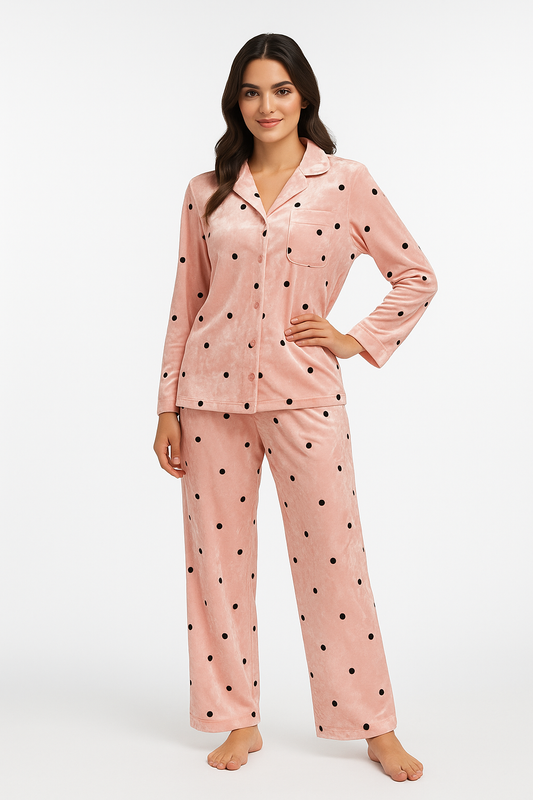 Bloom Lady Pink Polka Dots Velvet Pajama