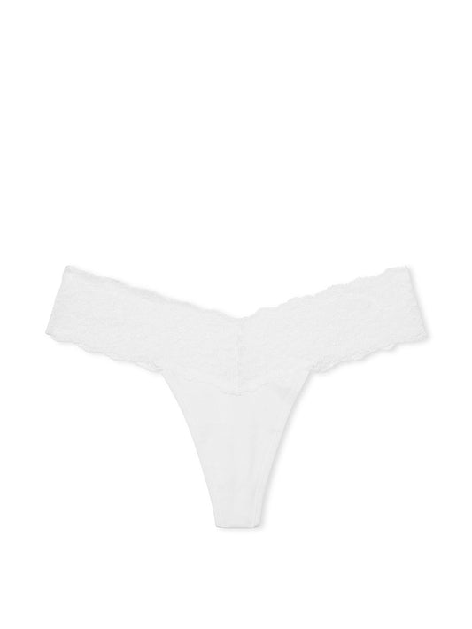 Victoria’s Secret White Lace-Waist Cotton Thong Pantie