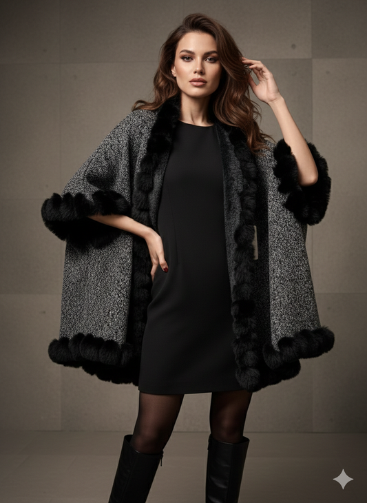 Bloom Lady Tweed Fur Cape