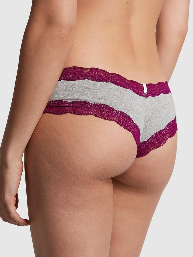 Victoria’s Secret PINK Grey/Burgundy Lace Trim Cheekster Pantie