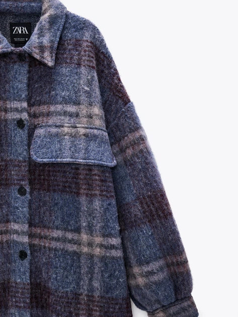 ZARA Wool Blend Plaid Oversized Cot