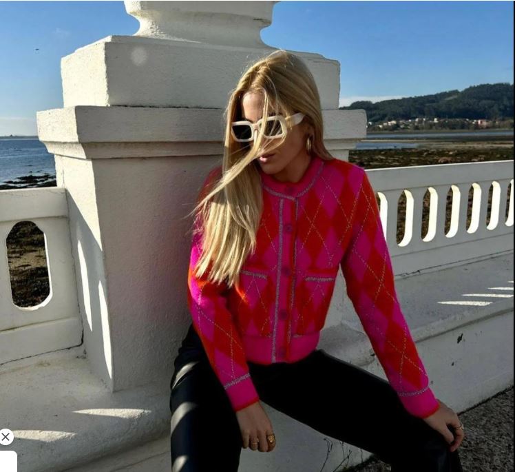 ZARA Crochet Geometric Short Knitting Sweater