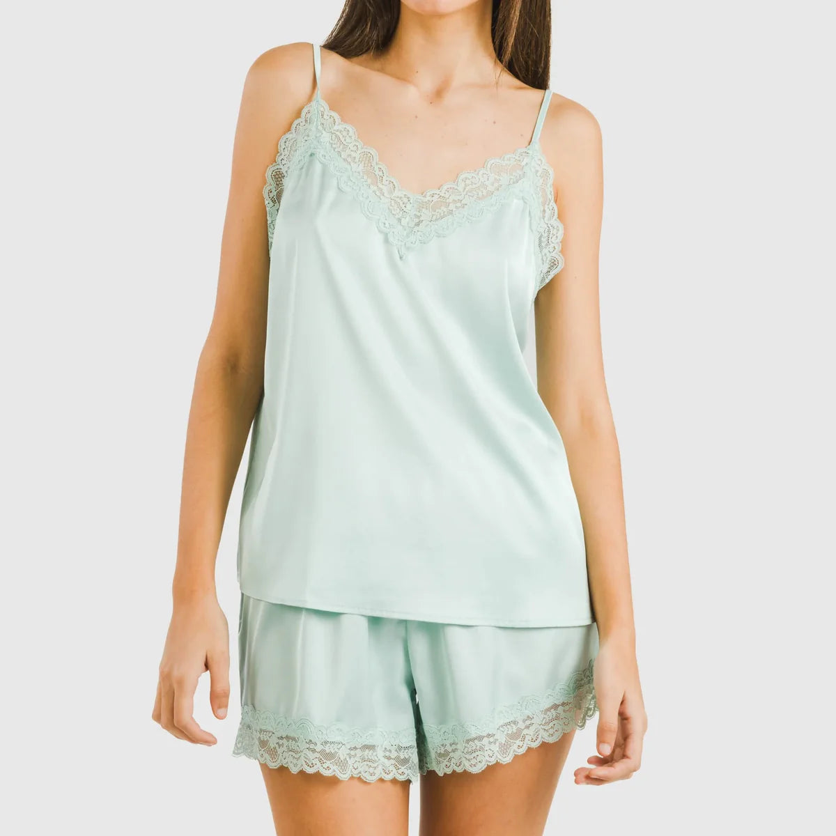 Tramas+ Satin Teal Lace trim Cami Set