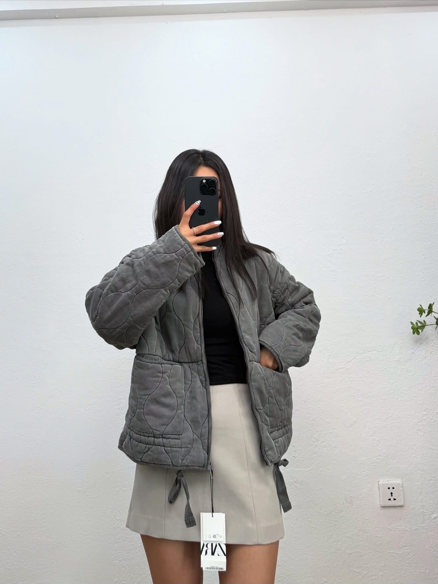 Zara Grey Padded Quilted Jacket