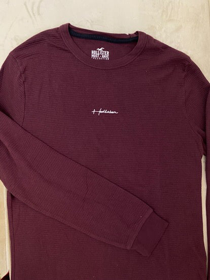 Maroon Hollister Long-Sleeve Thermal Crew T-Shirt