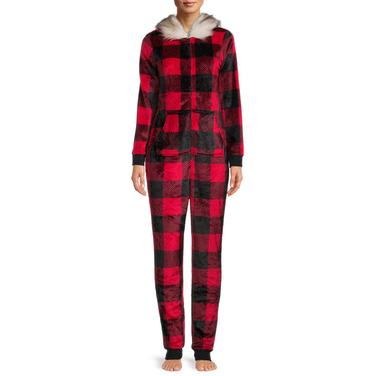 Secret Treasures Red Plaid Union Suit Pajamas