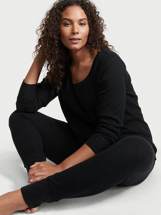 Victoria's Secret Thermal Long Pajama Set- Black