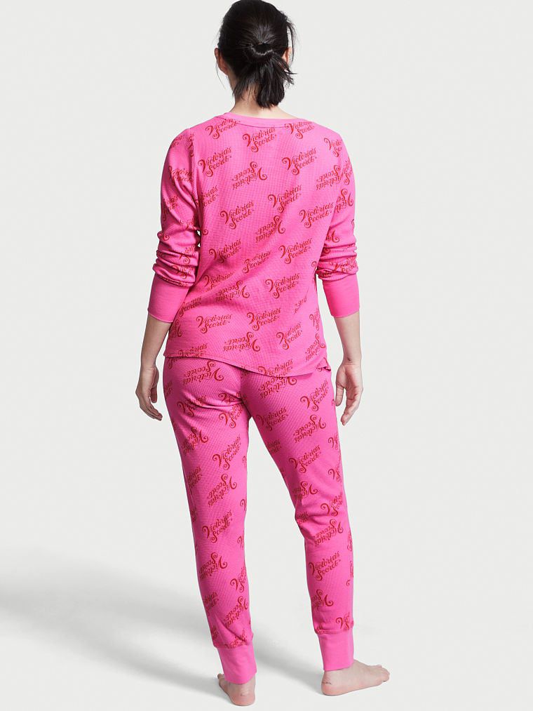 Victoria's Secret Thermal Long Pajama Set- Pink Logo