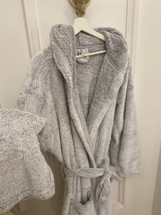 ADONNA Fluffy White/Grey Winter Robe