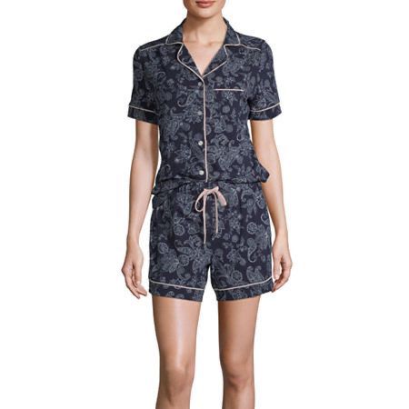 Liz Claiborne Lightweight Navy Blue Short Pajamas Set