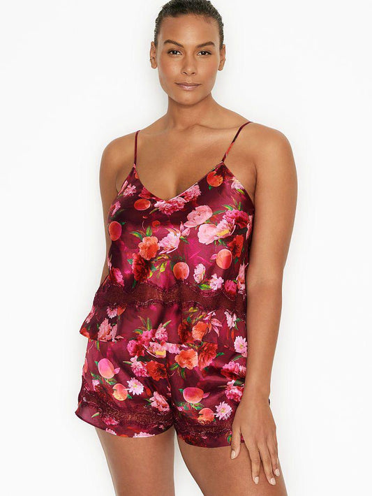 Victoria's Secret Red Floral Lace Trim Cami Set
