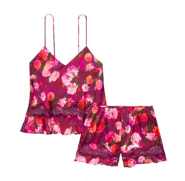 Victoria's Secret Red Floral Lace Trim Cami Set