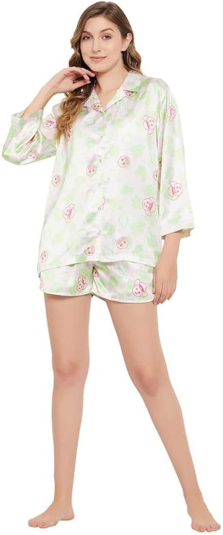 Clovia Emoji Print 3 Piece Nightwear Set