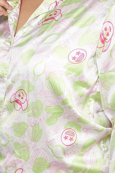 Clovia Emoji Print 3 Piece Nightwear Set