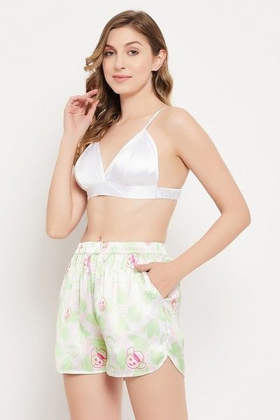 Clovia Emoji Print 3 Piece Nightwear Set
