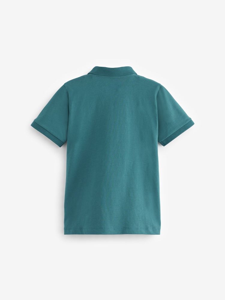 NEXT Green Vertical Colourblock Short Sleeve Zip Neck Polo Shirt